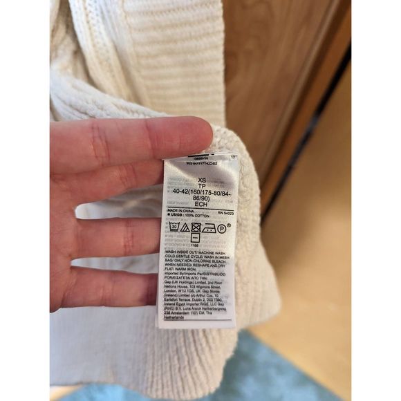 Banana Republic Chunky Knit Cardigan Open Front Neutral 100% Cotton White XS - Picture 6 of 8